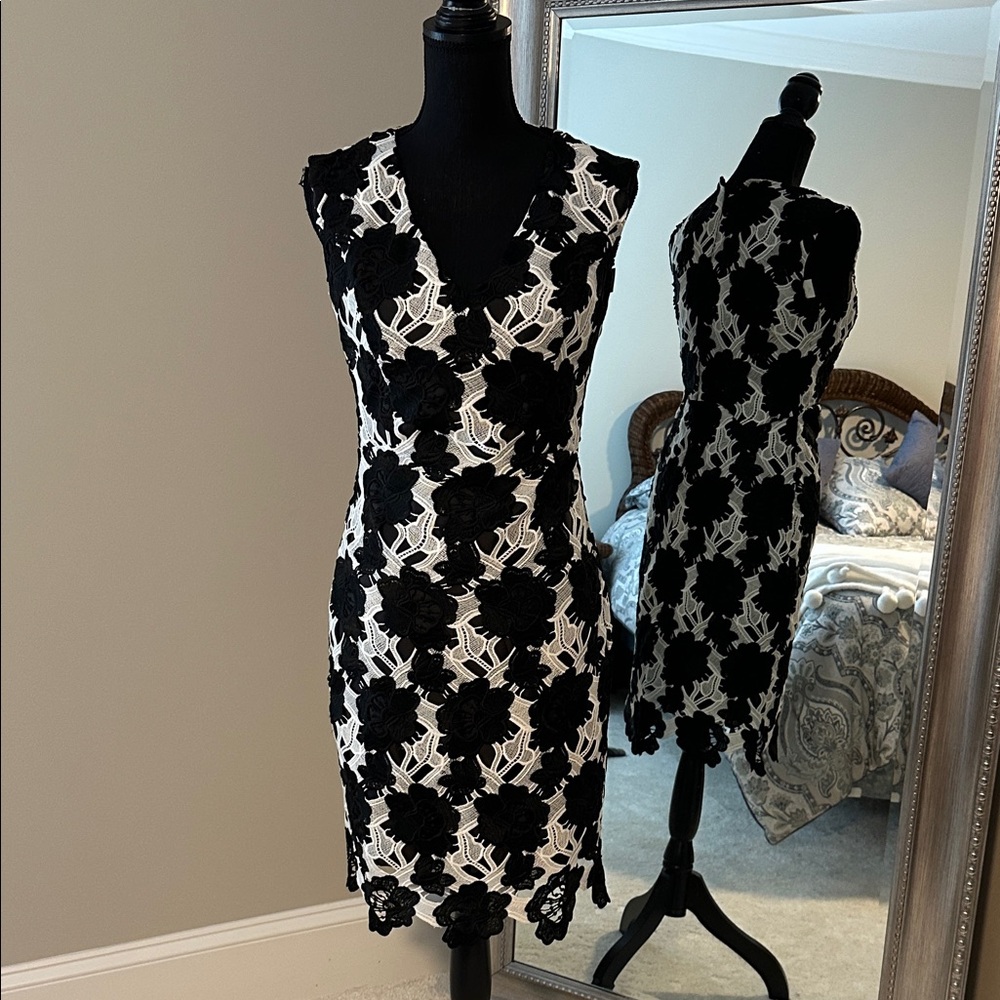 Elegant Black and White Lace Dress